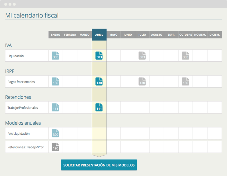 Calendario personalizado de las obligaciones fiscales de cada usuario de Cuéntica.
